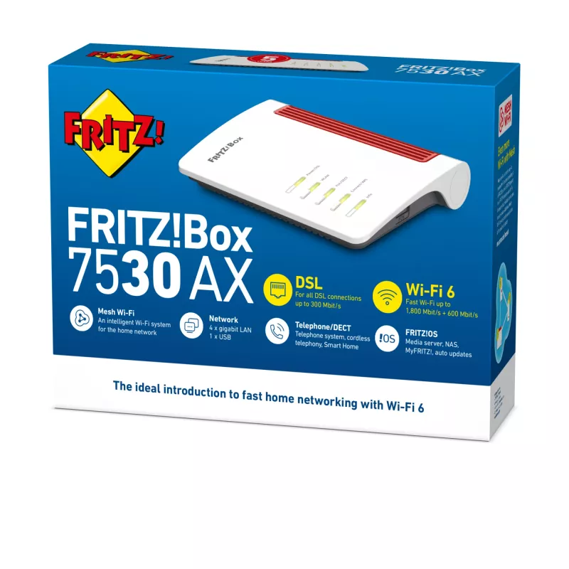 Karp FRITZ! 7530 AX traadita ruuter Gigabit Ethernet Kaheriba (2,4 GHz / 5 GHz) Valge