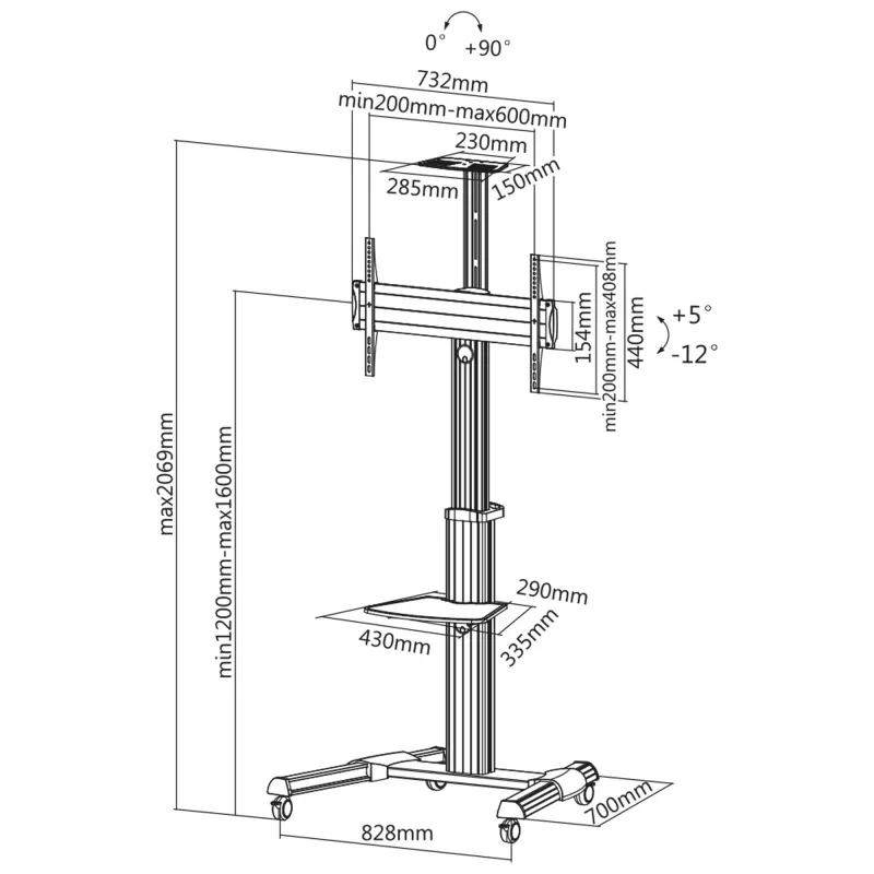 InLine Reguleeritava kõrgusega telerikäru, LED-TV-le 37–70 tolli (94–178 cm), max 50 kg