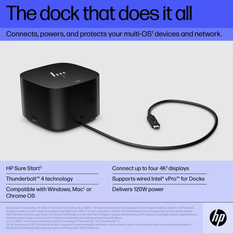 HP Thunderbolt Dock 120W G4 juhtmega dokkimisjaam, must