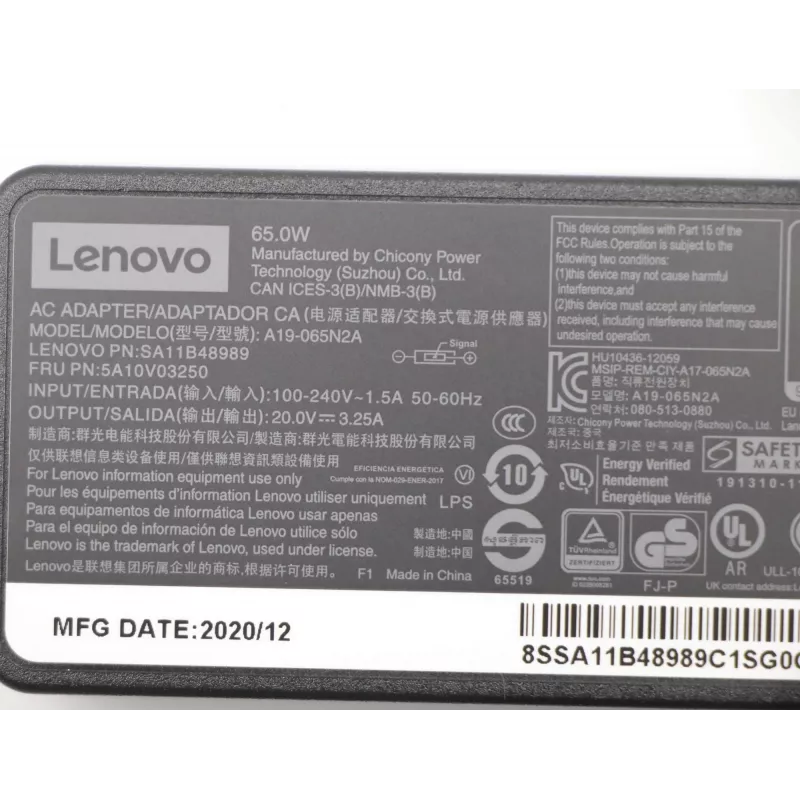 Lenovo 5A10V03250 toiteadapter/inverter Siseruumides 65 W Must