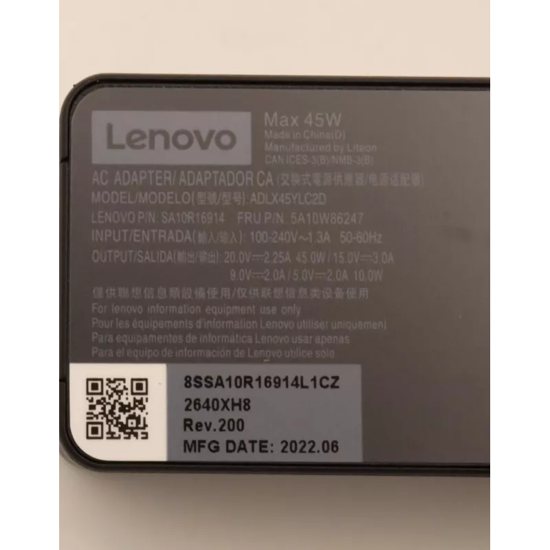 Lenovo 5A10W86247 toiteadapter Siseruumides 45 W Must