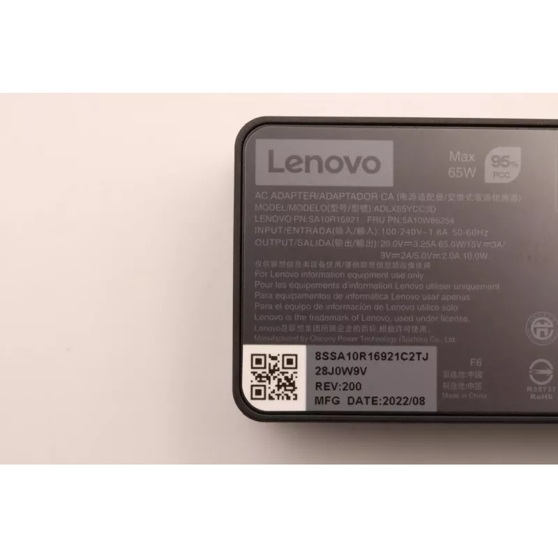 Vahelduvvooluadapter 65W USB USB-C Lenovo 5A10W86254 — 65W USB-C toiteplokk sülearvutitele ja ühilduvatele seadmetele