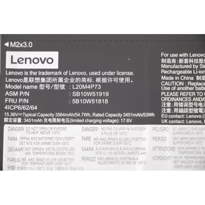 Sisemine sülearvuti aku Lenovo 5B10W51818, 54,7 Wh Li-ioon