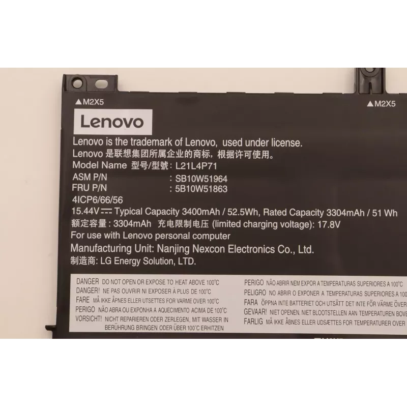 Aku Lenovo sülearvutitele 5B10W51863 — liitium-ioon 52,5 Wh / 3400 mAh, sisemine, must