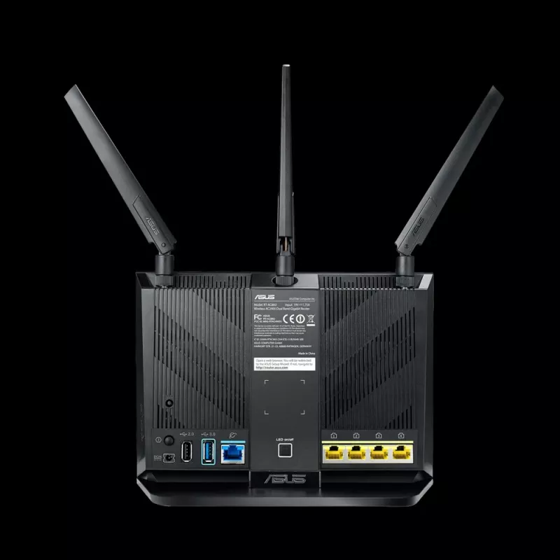 Lauapealne traadita ruuter ASUS RT-AC2900, kaheribaline 2,4/5 GHz, Wi‑Fi 5 (802.11ac), 2917 Mbit/s, Gigabit Ethernet, 4 LAN-porti, USB, 4 antenni