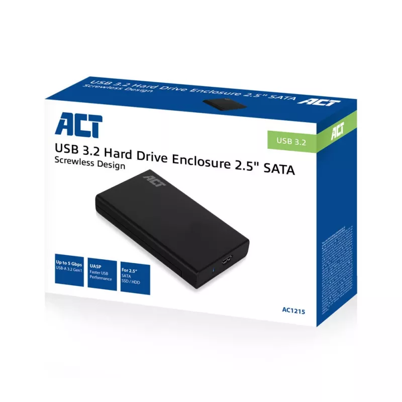 HDD/SSD-korpus ACT 2,5-tolline SATA kõvakettakorpus kruvivaba USB 3.2 Gen1