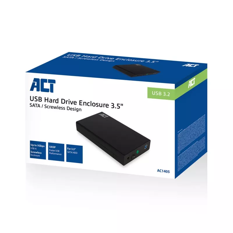 Kõvaketta/SSD korpus ACT AC1405 3.5 tolli SATA USB 3.2 Gen1 must