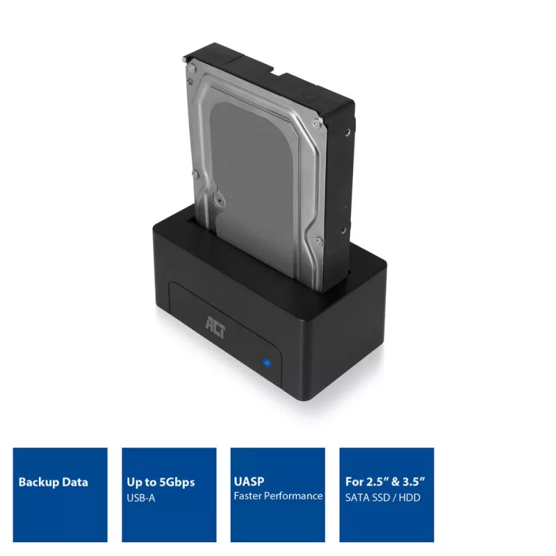ACT 2,5-tolline/3,5-tolline SATA HDD/SSD dokkimisjaam USB 3.2 Gen1 Must