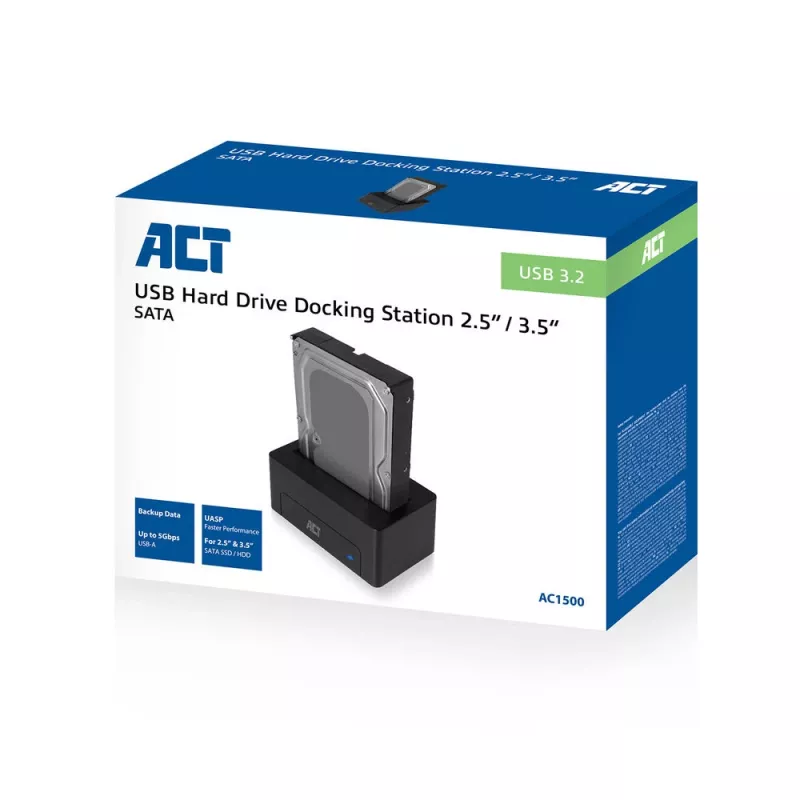 ACT 2,5-tolline/3,5-tolline SATA HDD/SSD dokkimisjaam USB 3.2 Gen1 Must