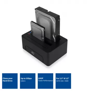 ACT 2,5-tolline ja 3,5-tolline SATA kahe HDD/SSD dokkimisjaam, USB 3.2 Gen1