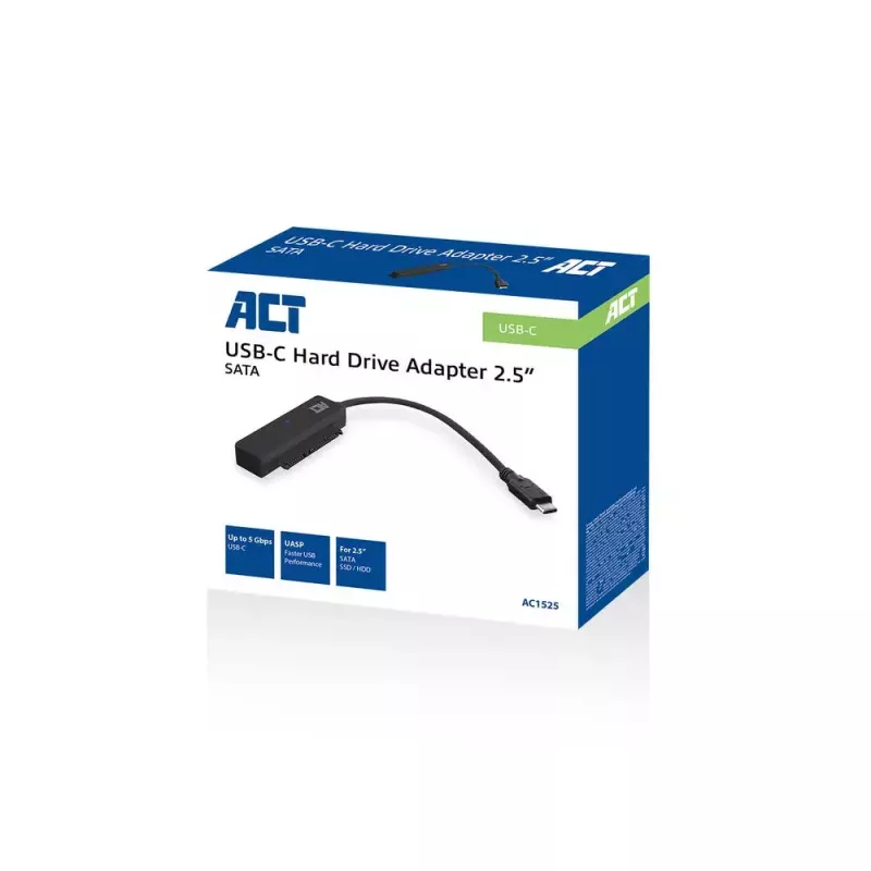 ACT USB-C adapterkaabel 2,5-tollise SATA HDD/SSD jaoks AC1525 0,15 m Must