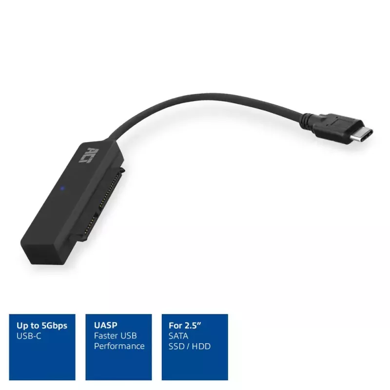 ACT USB-C adapterkaabel 2,5-tollise SATA HDD/SSD jaoks AC1525 0,15 m Must