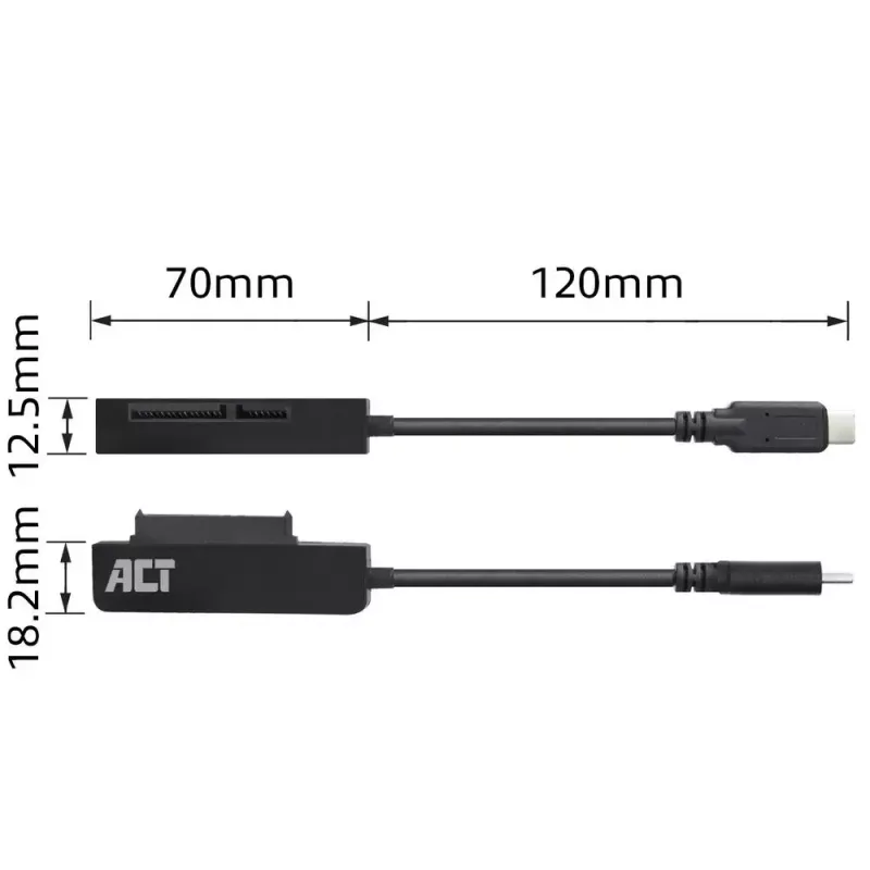 ACT USB-C adapterkaabel 2,5-tollise SATA HDD/SSD jaoks AC1525 0,15 m Must