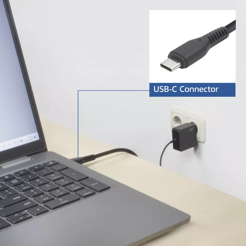 ACT USB-C seinast laadija sülearvutile 65W Power Delivery profiilidega, 2 meetrit