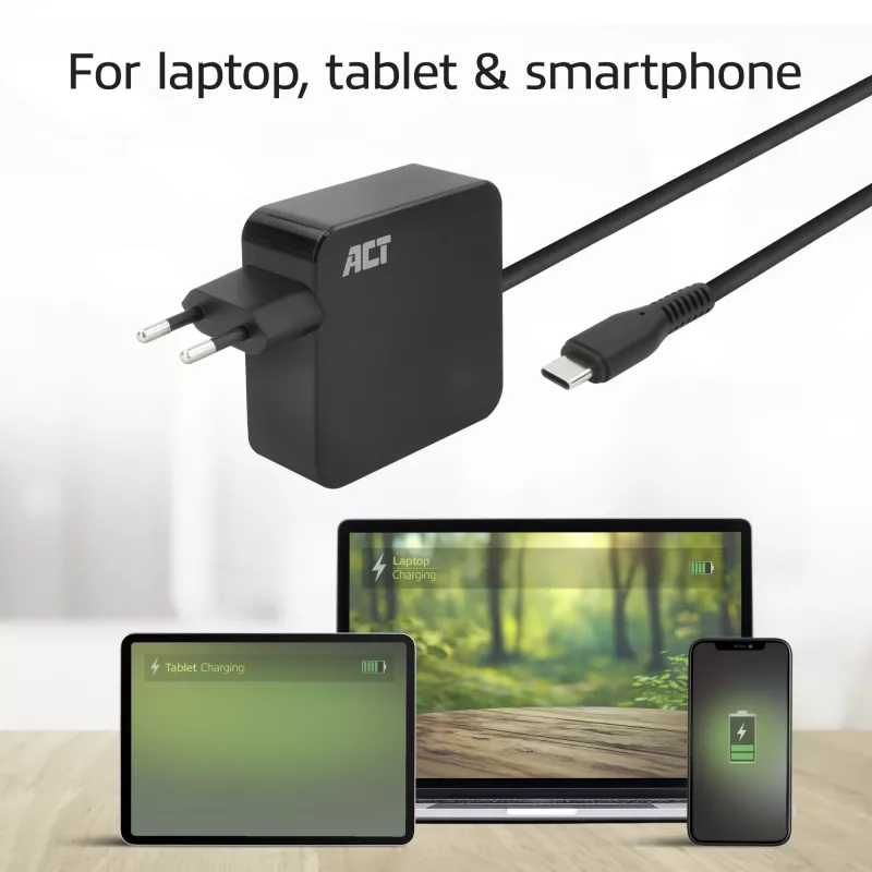 ACT USB-C seinast laadija sülearvutile 65W Power Delivery profiilidega, 2 meetrit