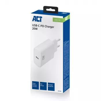 ACT Compact USB-C laadija 20W kiirlaadimine siseruumides universaalne valge