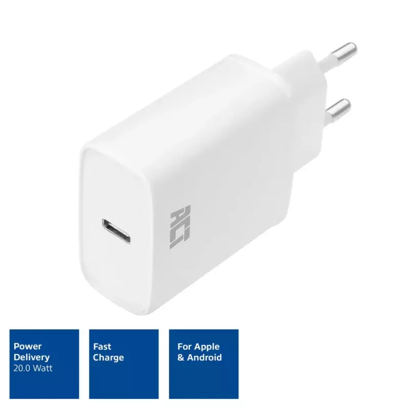 ACT Compact USB-C laadija 20W kiirlaadimine siseruumides universaalne valge
