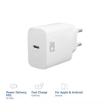USB-C laadija ACT 35W Power Delivery PPS GaNFast Universal