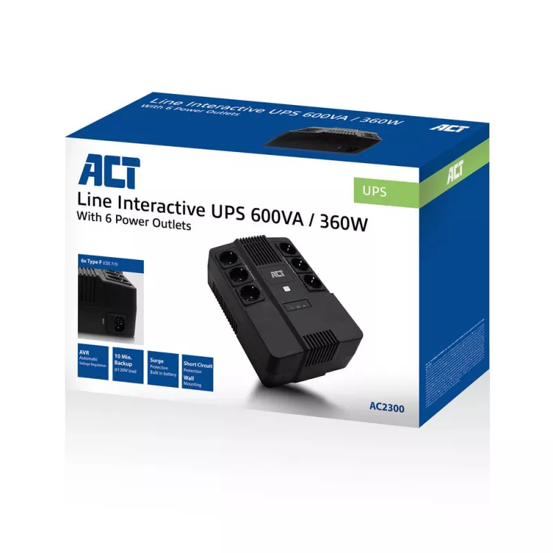 ACT Line Interactive UPS 600 VA - eemaldatavate pistikupesadega