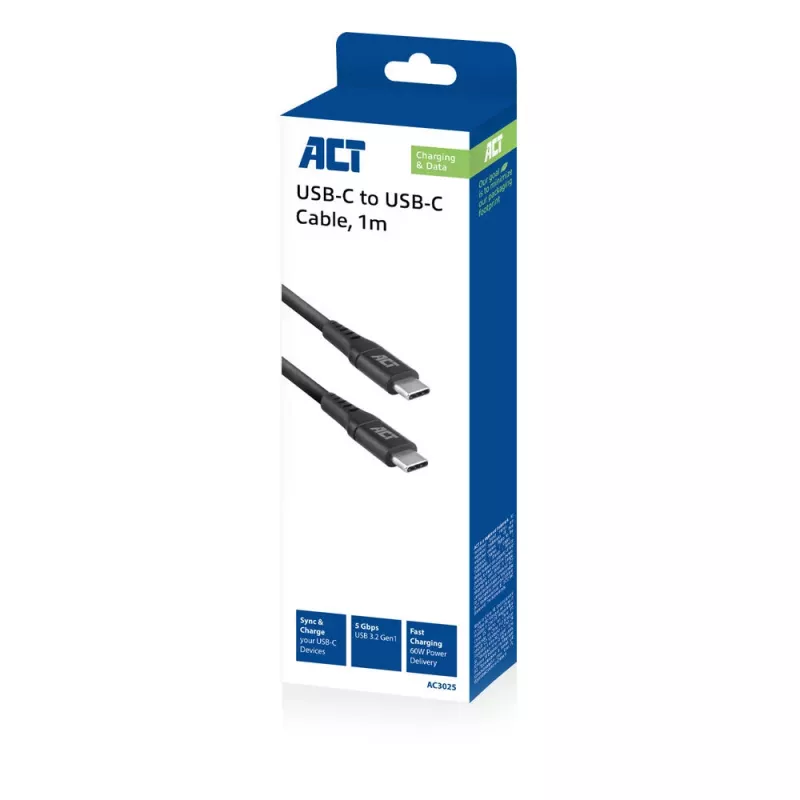 ACT USB 3.2 Gen1 laadimis-/andmekaabel C isane - C isane 1 meeter