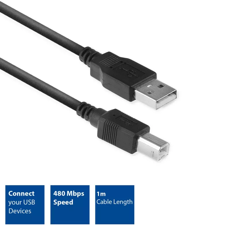 ACT USB 2.0 ühenduskaabel A-pistik - B-pistik 1 meeter Must