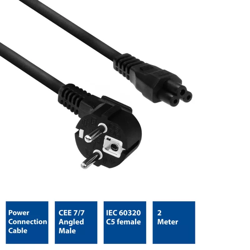 ACT Powercord toitejuhe CEE7/7 isane (nurgaga) - C5 must 2 m