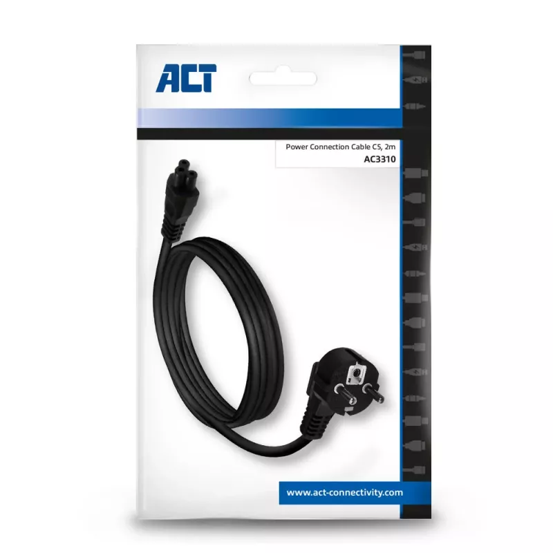 ACT Powercord toitejuhe CEE7/7 isane (nurgaga) - C5 must 2 m