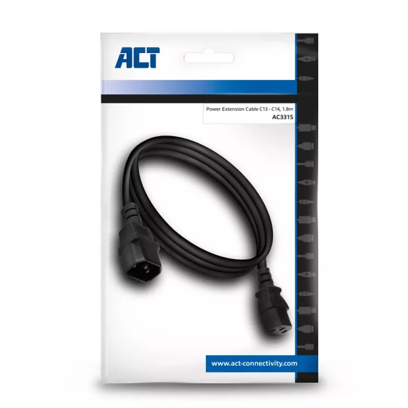 Toitekaabel C13 C14 must 1,8 m ACT Powercord