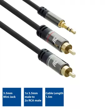 AC3605 helikaabel 1,5 m 3,5 mm kuni 2 x RCA Must