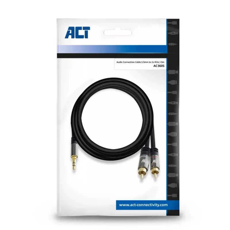 AC3605 helikaabel 1,5 m 3,5 mm kuni 2 x RCA Must
