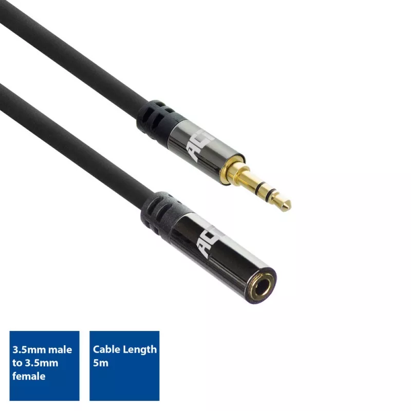 ACT 5 meetri pikune kvaliteetne helipikenduskaabel 3,5 mm stereopesa isane - emane