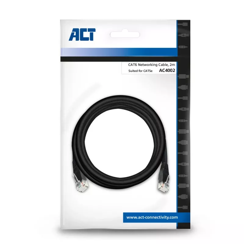 ACT Black 2.0 meetrine U/UTP CAT6 patch-kaabel RJ45-pistikuga