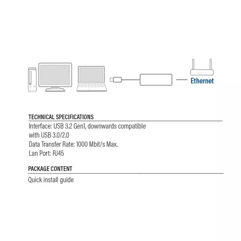 Võrgukaart ACT AC4410 Ethernet 1000 Mbit/s Juhtmega USB
