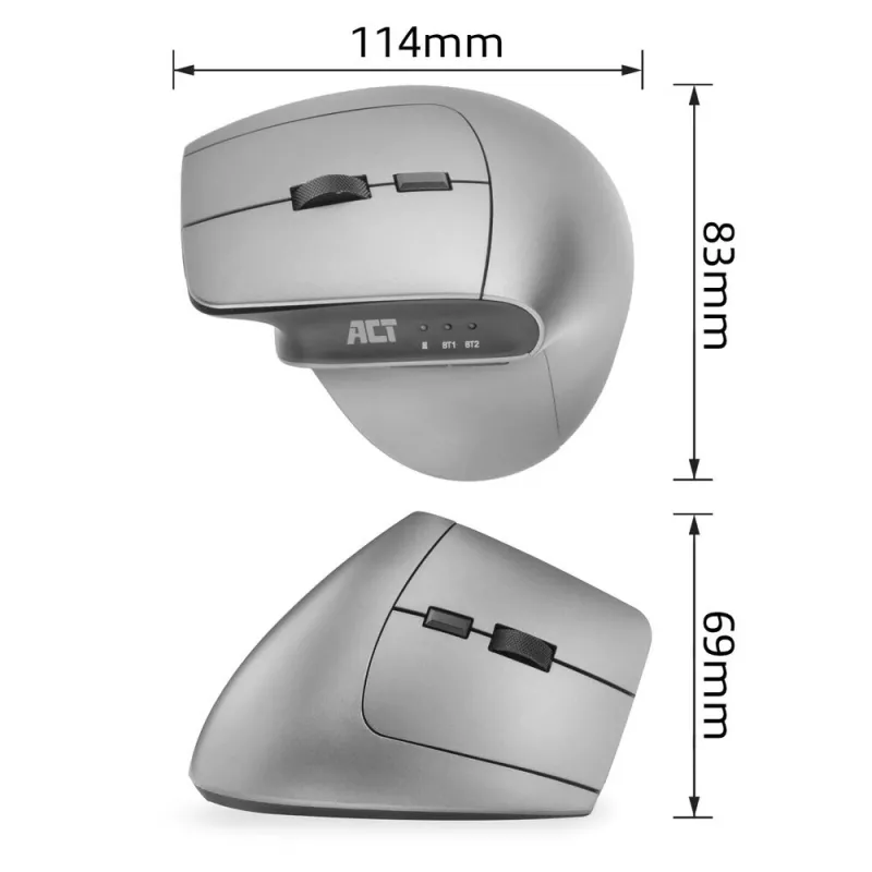 ACT juhtmevaba ergonoomiline hiir Bluetoothi ja USB-C/USB-A-ga