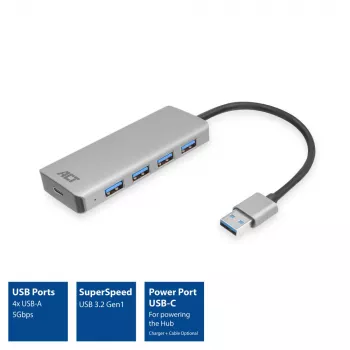 USB-jaotur ACT AC6121 Type-A 5000 Mbit/s Alumiinium