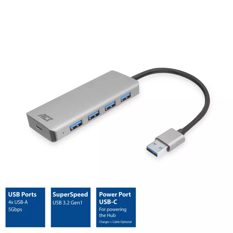 USB-jaotur ACT AC6121 Type-A 5000 Mbit/s Alumiinium