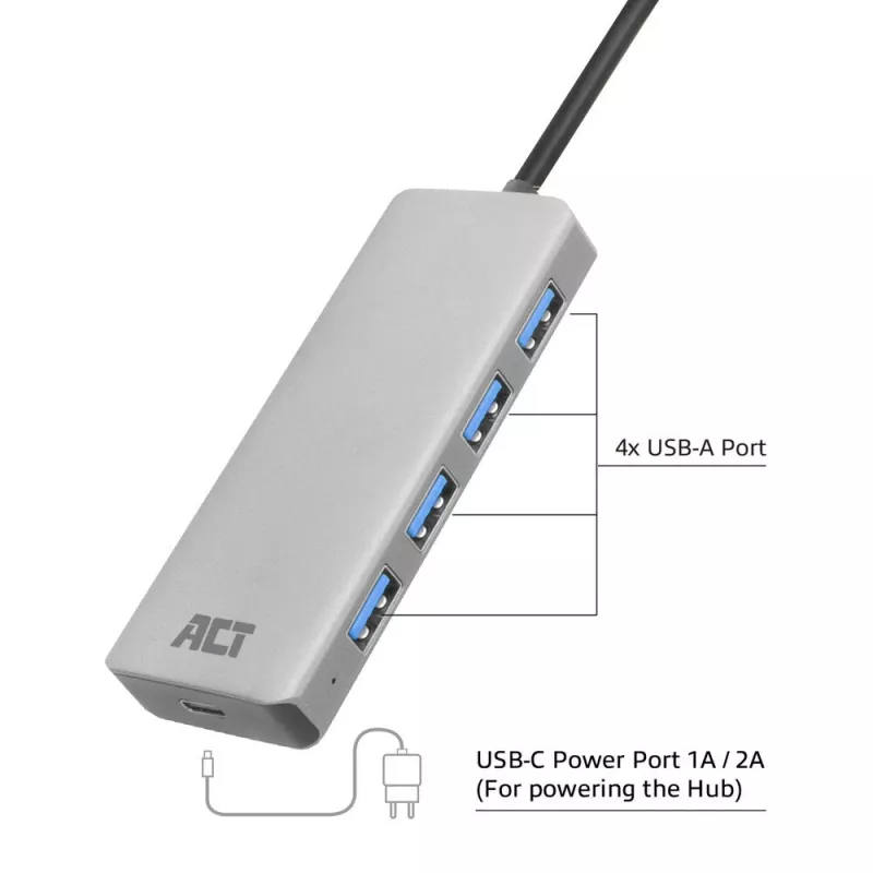 USB-jaotur ACT AC6121 Type-A 5000 Mbit/s Alumiinium