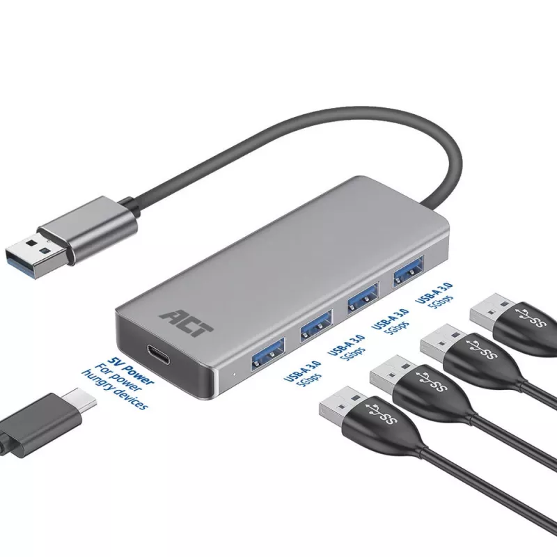 USB-jaotur ACT AC6121 Type-A 5000 Mbit/s Alumiinium
