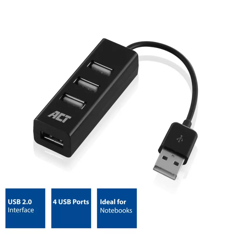 USB-jaotur ACT AC6205 2.0 480 Mbit/s Must 0,12 m