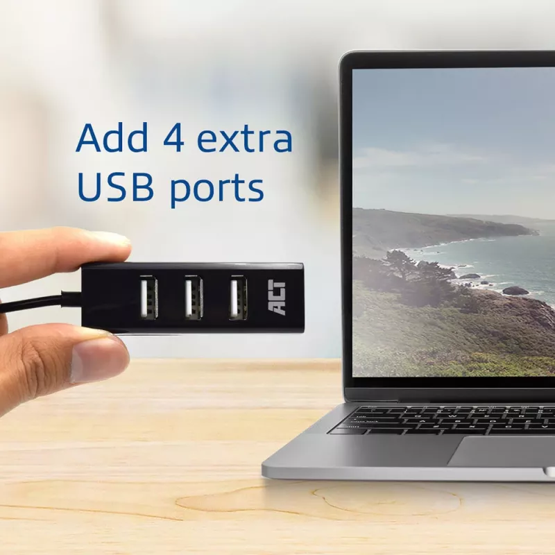 USB-jaotur ACT AC6205 2.0 480 Mbit/s Must 0,12 m