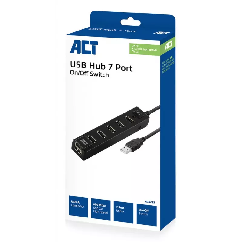 USB-jaotur ACT AC6215 480 Mbit/s Must