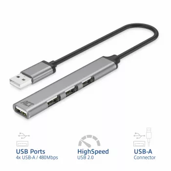 ACT AC6225 USB 2.0 jaotur 480 Mbit/s hall alumiinium