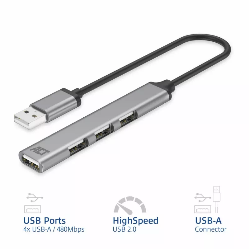 ACT AC6225 USB 2.0 jaotur 480 Mbit/s hall alumiinium