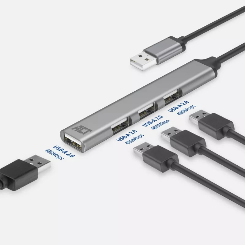ACT AC6225 USB 2.0 jaotur 480 Mbit/s hall alumiinium