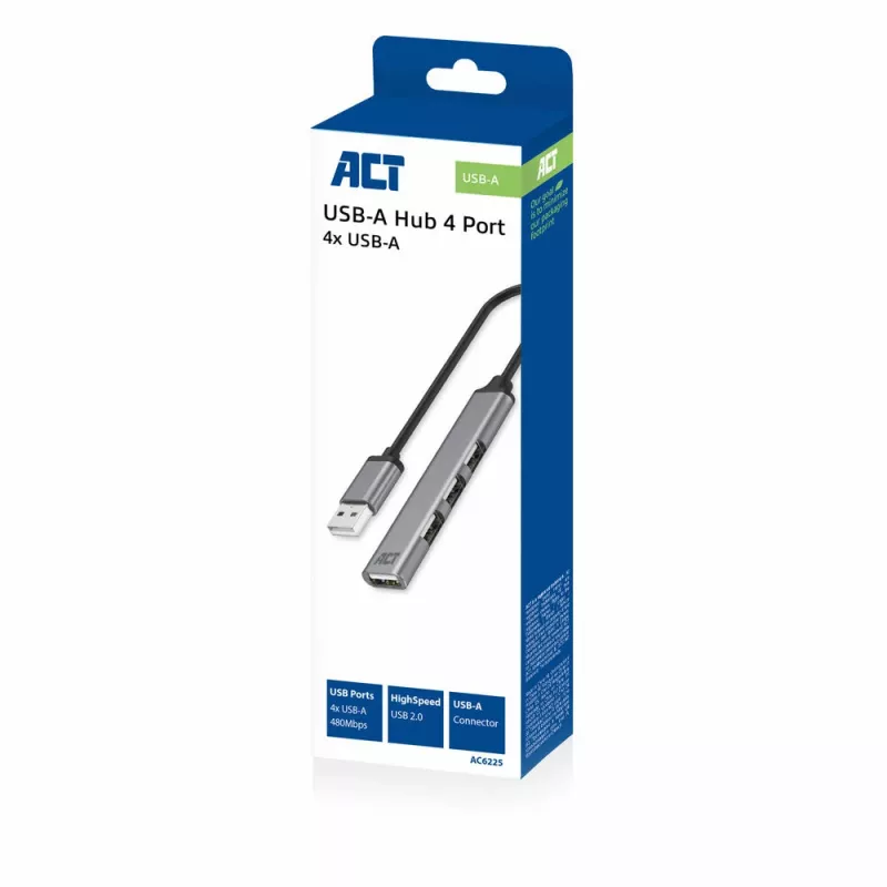 ACT AC6225 USB 2.0 jaotur 480 Mbit/s hall alumiinium