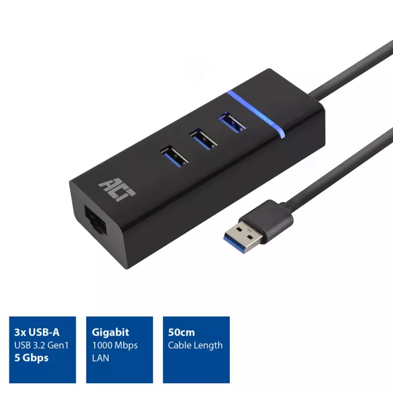 Dokkimisjaam ACT AC6310 USB 3.2 Gen 1 juhtmega ühendus must Ethernet