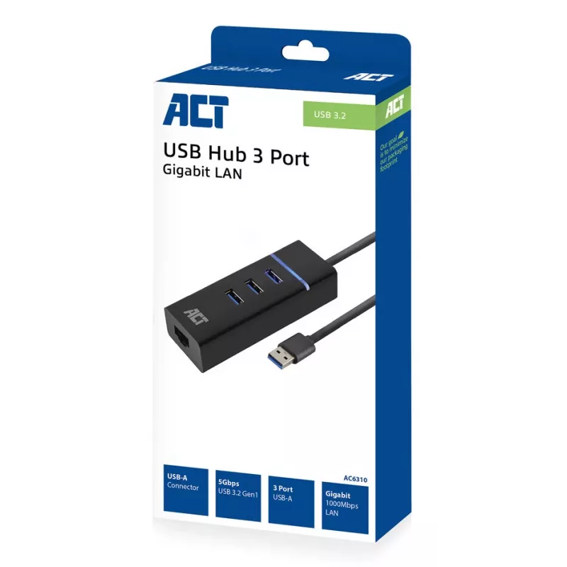 Dokkimisjaam ACT AC6310 USB 3.2 Gen 1 juhtmega ühendus must Ethernet