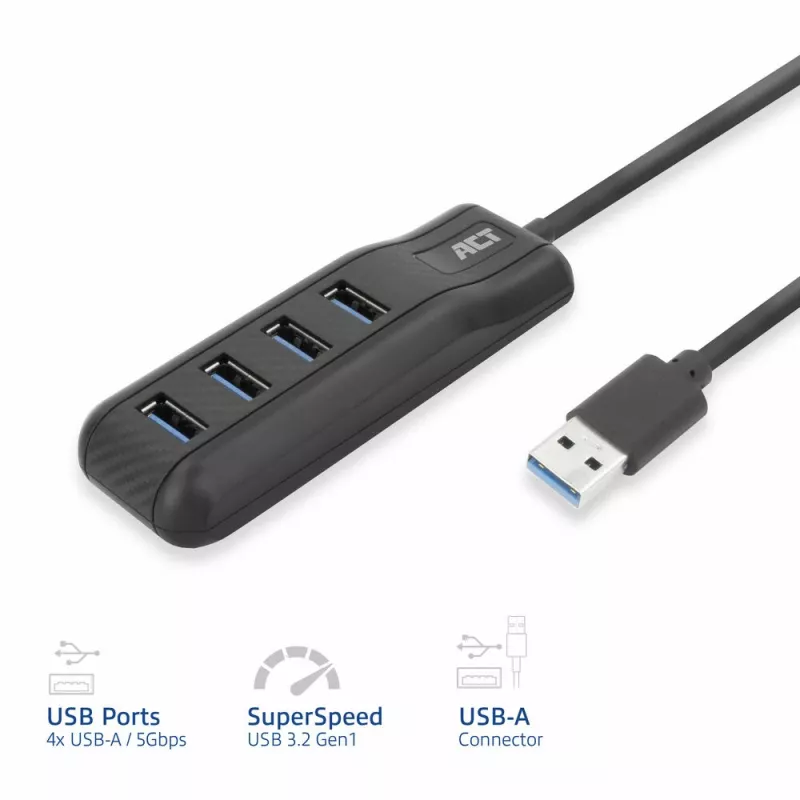 ACT AC6320 liidesejaotur USB 3.2 Gen 1 (3.1 Gen 1) Type-A 5000 Mbit/s Must