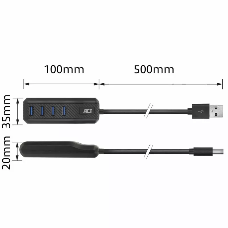 ACT AC6320 liidesejaotur USB 3.2 Gen 1 (3.1 Gen 1) Type-A 5000 Mbit/s Must