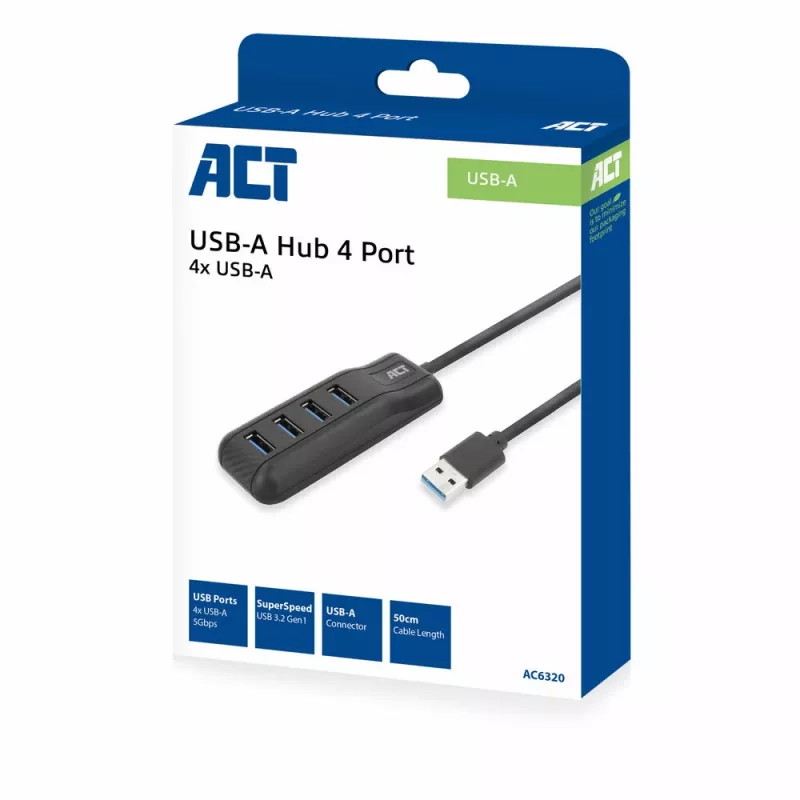 ACT AC6320 liidesejaotur USB 3.2 Gen 1 (3.1 Gen 1) Type-A 5000 Mbit/s Must